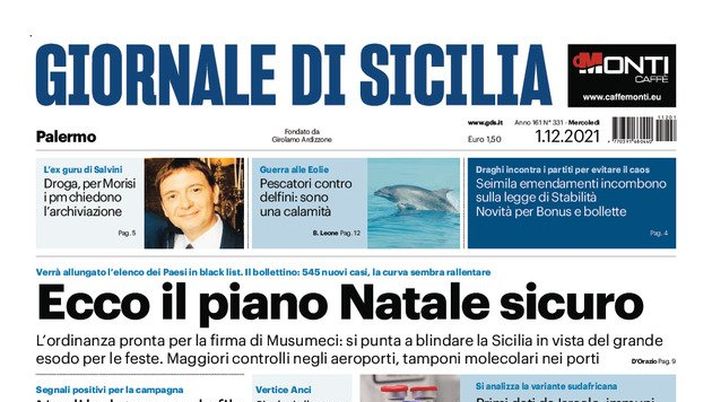 Prima Pagina, Giornale di Sicilia: “Ecco il piano Natale sicuro” Prima Pagina, Giornale di Sicilia: “Ecco il piano Natale sicuro” - immagine 1