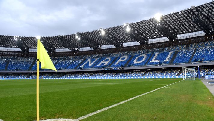 NAPLES, ITALY - JANUARY 06: General view inside the stadium ahead of the Serie A match between SSC Napoli and Spezia Calcio at Stadio Diego Armando Maradona on January 06, 2021 in Naples, Italy. Sporting stadiums around Italy remain under strict restrictions due to the Coronavirus Pandemic as Government social distancing laws prohibit fans inside venues resulting in games being played behind closed doors. (Photo by Francesco Pecoraro/Getty Images ) NAPLES, ITALY - JANUARY 06: General view inside the stadium ahead of the Serie A match between SSC Napoli and Spezia Calcio at Stadio Diego Armando Maradona on January 06, 2021 in Naples, Italy. Sporting stadiums around Italy remain under strict restrictions due to the Coronavirus Pandemic as Government social distancing laws prohibit fans inside venues resulting in games being played behind closed doors. (Photo by Francesco Pecoraro/Getty Images )