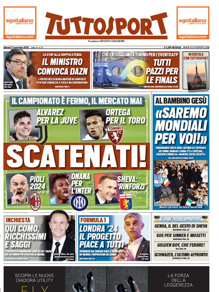 Prima Pagina, Tuttosport: “Scatenati! Alvarez per la Juve, Onana per l’Inter” - immagine 1