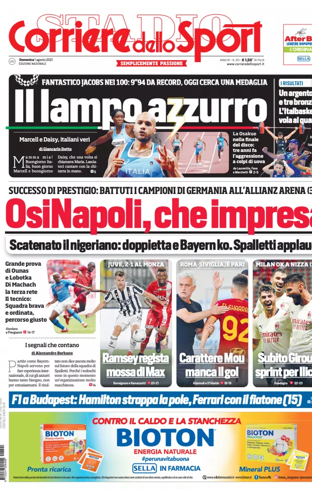 Prima Pagina, Corriere dello Sport: “OsiNapoli, che impresa. Milan, sprint Ilicic”