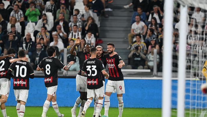 Olivier Giroud (attaccante AC Milan) esulta per il suo gol in Juventus-Milan (Serie A 2022-2023) | News (Getty Images) Olivier Giroud AC Milan Juventus-Milan Serie A 2022-2023