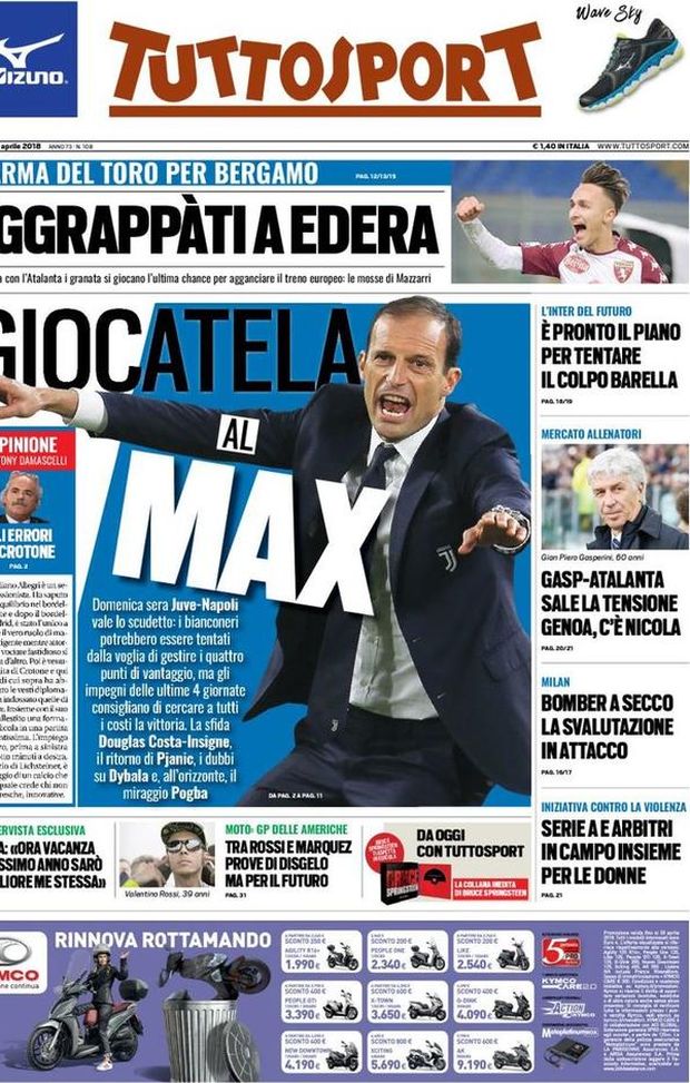 Prima Pagina, Tuttosport: “Giocatela al Max. Edera l’arma del Toro per Bergamo. Inter, piano per Barella. Tutti uniti contro la violenza…” Prima Pagina, Tuttosport: “Giocatela al Max. Edera l’arma del Toro per Bergamo. Inter, piano per Barella. Tutti uniti contro la violenza…”