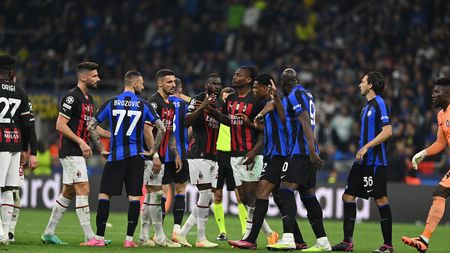 MILAN, ITALY - MAY 16: Rafael Leao of AC Milan reacts during the UEFA Champions League semi-final second leg match between FC Internazionale and AC Milan at Stadio Giuseppe Meazza on May 16, 2023 in Milan, Italy. (Photo by Claudio Villa/AC Milan via Getty Images)