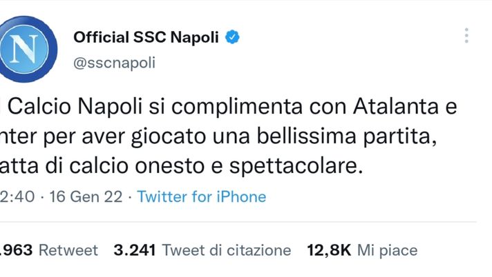 Di Fraia: “Tweet del Napoli? Messaggio trasversale, ha una logica interessante” Napoli tweet
