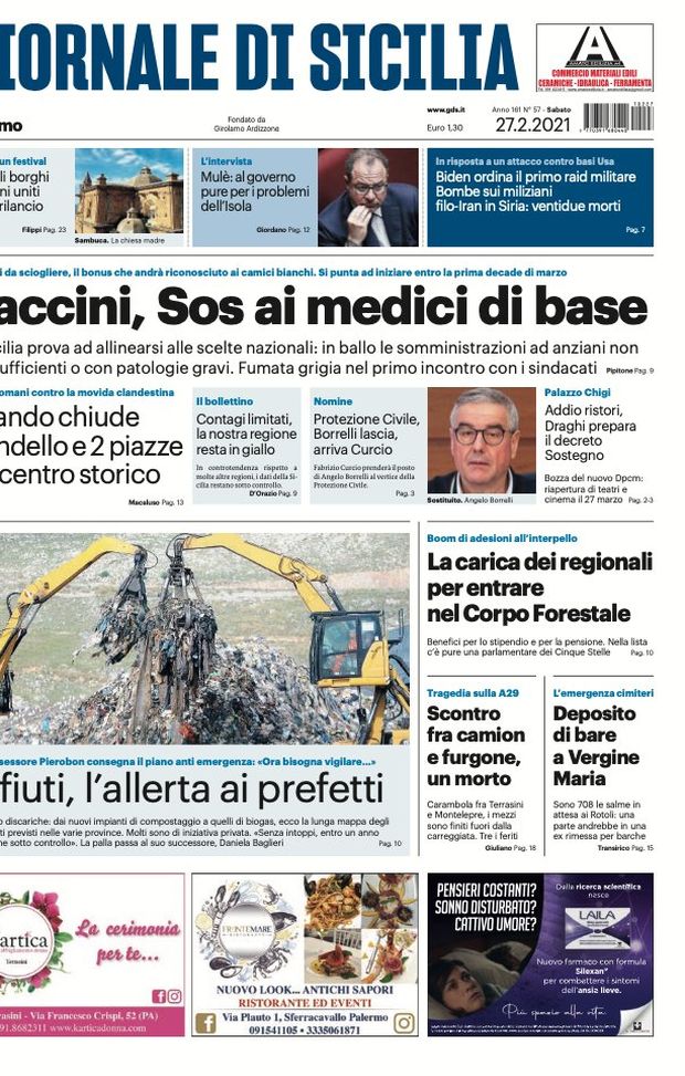 Prima Pagina, Giornale di Sicilia: “Vaccini, Sos ai medici di base. Orlando chiude Mondello e 2 piazze” Prima Pagina, Giornale di Sicilia: “Vaccini, Sos ai medici di base. Orlando chiude Mondello e 2 piazze”