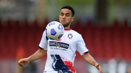 BENEVENTO, ITALY - MAY 16: Adam Ounas of Fc Crotone during the Serie A match between Benevento Calcio  and FC Crotone at Stadio Ciro Vigorito on May 16, 2021 in Benevento, Italy. (Photo by Francesco Pecoraro/Getty Images)