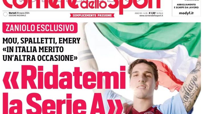 PRIMA PAGINA CORRIERE DELLO SPORT OGGI