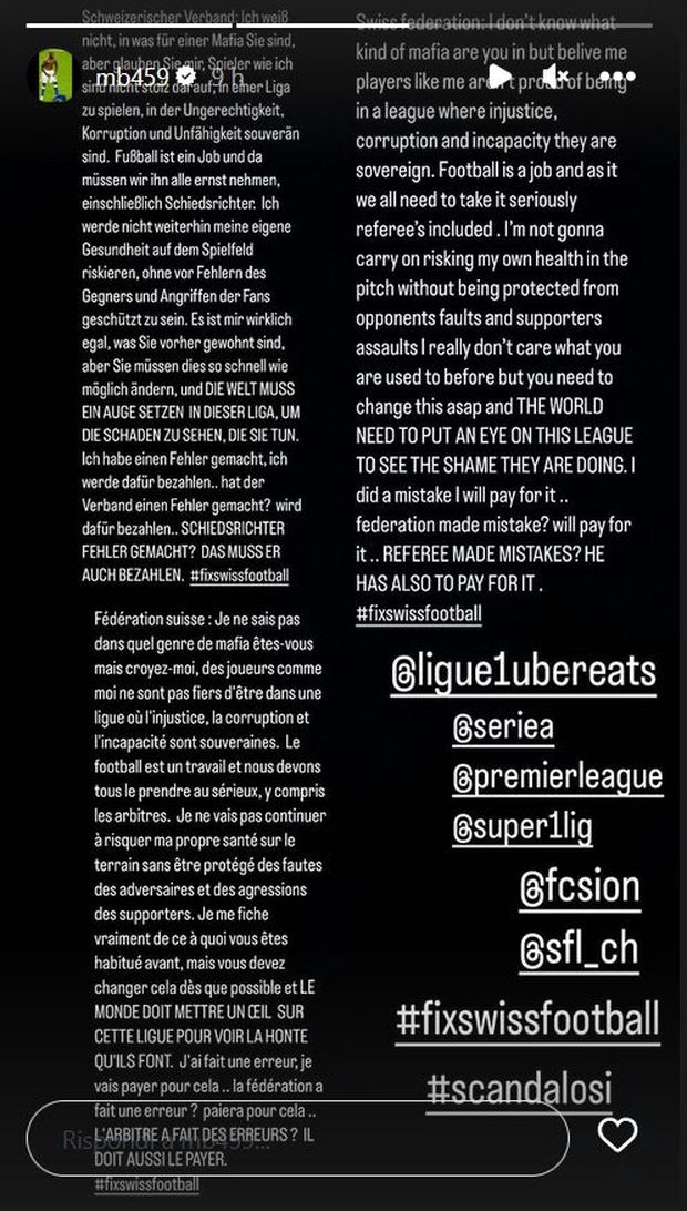 Instagram @mb459  Balotelli contro la Federcalcio svizzera: “Ingiustizia, corruzione e incapacità”- immagine 2