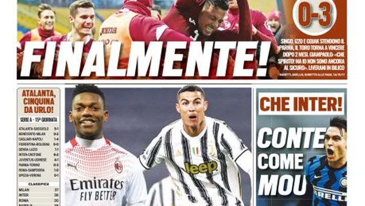 Prima pagina, Tuttosport: “Milan-Juve a noi due, mercoledì la supersfida. Che Inter!&#8221; 