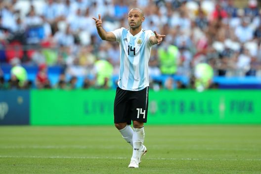 KAZAN, RUSSIA - JUNE 30: Javier Mascherano of Argentina reacts during the 2018 FIFA World Cup Russia Round of 16 match between France and Argentina at Kazan Arena on June 30, 2018 in Kazan, Russia. (Photo by Alexander Hassenstein/Getty Images) KAZAN, RUSSIA - JUNE 30: Javier Mascherano of Argentina reacts during the 2018 FIFA World Cup Russia Round of 16 match between France and Argentina at Kazan Arena on June 30, 2018 in Kazan, Russia. (Photo by Alexander Hassenstein/Getty Images)