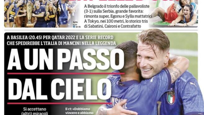 Prima Pagina, Corriere dello Sport: “Italia, ad un passo dal cielo. Ribery a Salerno” Prima Pagina, Corriere dello Sport: “Italia, ad un passo dal cielo. Ribery a Salerno”