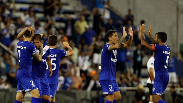 BUENOS AIRES, ARGENTINA - FEBRUARY 24: Santiago Cáseres, Marco Torsiglieri, Fabián Cubero and Braian Cufré of Velez Sarsfield celebrate their win after a match between Velez Sarsfield and River Plate as part of the Superliga 2017/18 at Jose Amalfitani Stadium on February 24, 2018 in Buenos Aires, Argentina. (Photo by Daniel Jayo/Getty Images) BUENOS AIRES, ARGENTINA - FEBRUARY 24: Santiago Cáseres, Marco Torsiglieri, Fabián Cubero and Braian Cufré of Velez Sarsfield celebrate their win after a match between Velez Sarsfield and River Plate as part of the Superliga 2017/18 at Jose Amalfitani Stadium on February 24, 2018 in Buenos Aires, Argentina. (Photo by Daniel Jayo/Getty Images)