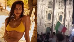 VIDEO / La ex di Cristiano Ronaldo scatenata con i tifosi dell’Italia in piazza Duomo