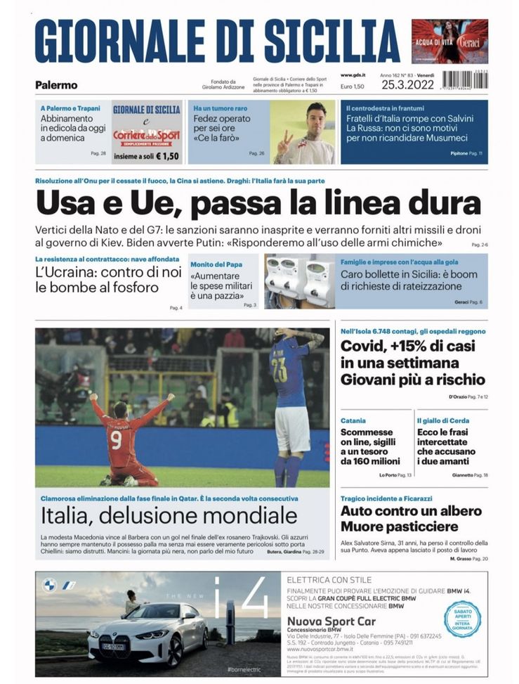 Prima Pagina, Giornale di Sicilia: “Italia, delusione mondiale” - immagine 1