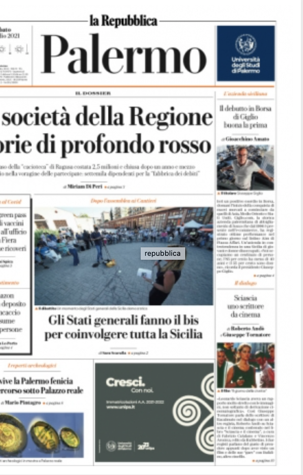 Prima Pagina, La Repubblica Palermo: “Società regione, storie di profondo rosso”” Prima Pagina, La Repubblica Palermo: “Società regione, storie di profondo rosso””