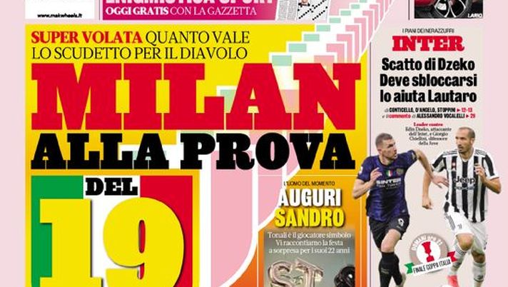 Prima Pagina, La Gazzetta dello Sport: “Milan alla prova del 19”  Prima Pagina