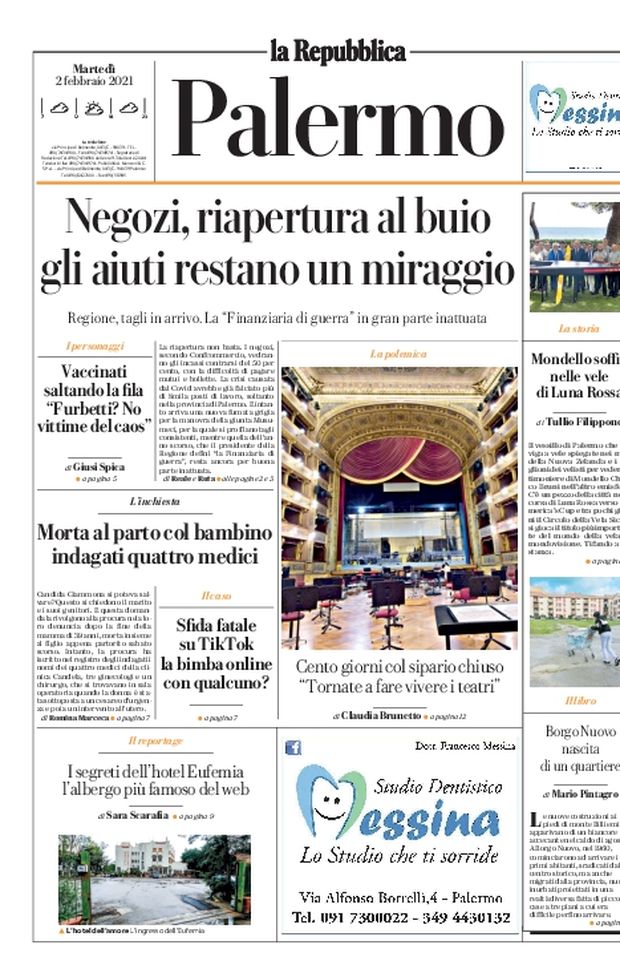 Prima Pagina, La Repubblica-Palermo: “Negozi, riapertura al buio. Gli aiuti restano un miraggio” 