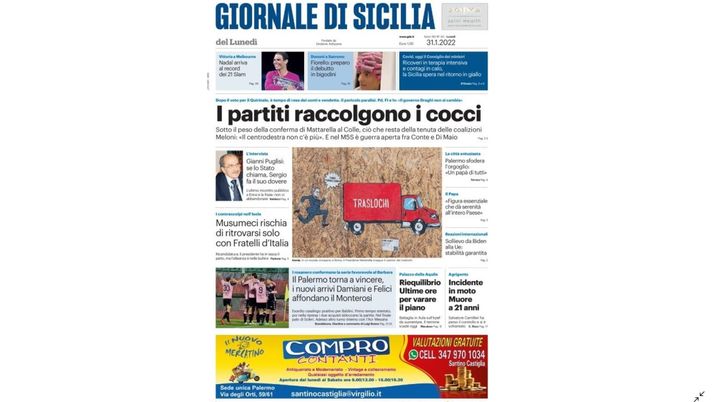 Prima Pagina, Giornale di Sicilia: “Il Palermo torna a vincere, Damiani e Felici affondano il Monterosi”  Prima Pagina