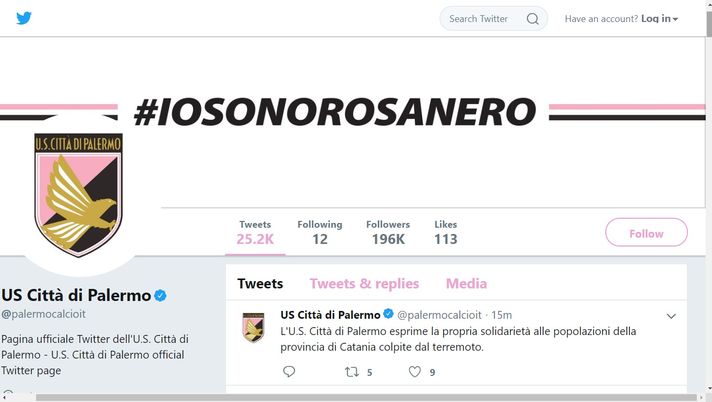 Terremoto Catania, il Palermo Calcio dedica messaggio alle popolazioni colpite Terremoto Catania, il Palermo Calcio dedica messaggio alle popolazioni colpite