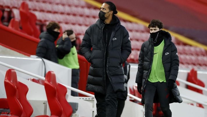 LIVERPOOL, ENGLAND - FEBRUARY 20: Virgil van Dijk of Liverpool looks on prior to the Premier League match between Liverpool and Everton at Anfield on February 20, 2021 in Liverpool, England. Sporting stadiums around the UK remain under strict restrictions due to the Coronavirus Pandemic as Government social distancing laws prohibit fans inside venues resulting in games being played behind closed doors. (Photo by Phil Noble - Pool/Getty Images) LIVERPOOL, ENGLAND - FEBRUARY 20: Virgil van Dijk of Liverpool looks on prior to the Premier League match between Liverpool and Everton at Anfield on February 20, 2021 in Liverpool, England. Sporting stadiums around the UK remain under strict restrictions due to the Coronavirus Pandemic as Government social distancing laws prohibit fans inside venues resulting in games being played behind closed doors. (Photo by Phil Noble - Pool/Getty Images)