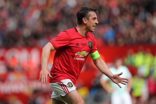 MANCHESTER, ENGLAND - MAY 26: Gary Neville of Manchester United '99 Legends during the Manchester United '99 Legends v FC Bayern Legends match at Old Trafford on May 26, 2019 in Manchester, England. (Photo by Matthew Ashton - AMA/Getty Images) MANCHESTER, ENGLAND - MAY 26: Gary Neville of Manchester United '99 Legends during the Manchester United '99 Legends v FC Bayern Legends match at Old Trafford on May 26, 2019 in Manchester, England. (Photo by Matthew Ashton - AMA/Getty Images)
