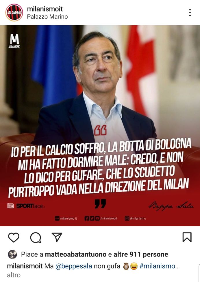 Il derby interiore del sindaco di Milano: “Soffro e non gufo, purtroppo lo Scudetto…”- immagine 2