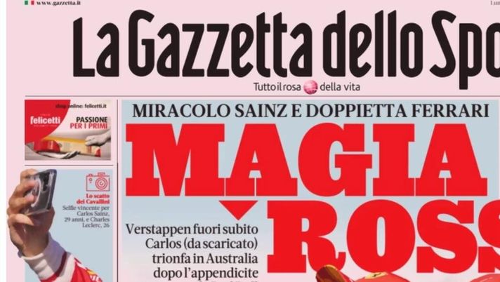 PRIMA PAGINA GAZZETTA DELLO SPORT OGGI