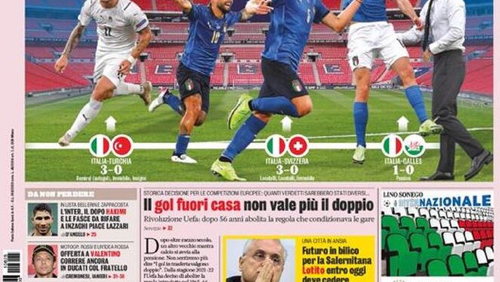 Prima Pagina, La Gazzetta dello Sport: “Wembley arriviamo! Azzurri a Londra” 