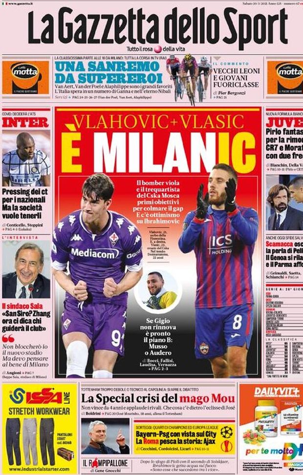 Prima Pagina, La Gazzetta dello Sport: “Vlahovic+Vlasic, è Milanic!” Prima Pagina, La Gazzetta dello Sport: “Vlahovic+Vlasic, è Milanic!”