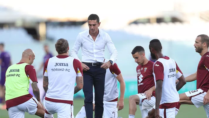 FLORENCE, ITALY - JULY 19: Moreno Longo manager of Torino FC gestures during the Serie A match between ACF Fiorentina and  Torino FC at Stadio Artemio Franchi on July 19, 2020 in Florence, Italy.  (Photo by Gabriele Maltinti/Getty Images)
