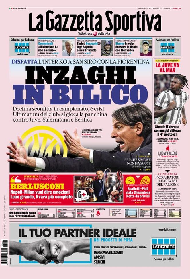 Gazzetta prima pagina 02/04/2023