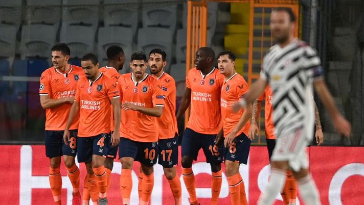 Istanbul Basaksehir's French forward Demba Ba (C) celebrates scoring his team's first goal during the UEFA Champions League football match group H, between Istanbul Basaksehir FK and Manchester United, on November 4, 2020, at the Basaksehir Fatih Terim stadium in Istanbul. (Photo by OZAN KOSE / AFP) (Photo by OZAN KOSE/AFP via Getty Images) Istanbul Basaksehir's French forward Demba Ba (C) celebrates scoring his team's first goal during the UEFA Champions League football match group H, between Istanbul Basaksehir FK and Manchester United, on November 4, 2020, at the Basaksehir Fatih Terim stadium in Istanbul. (Photo by OZAN KOSE / AFP) (Photo by OZAN KOSE/AFP via Getty Images)