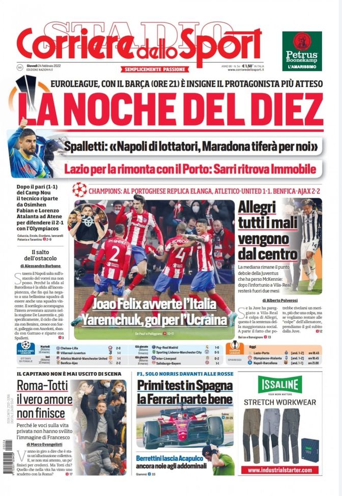 Prima Pagina, Corriere dello Sport: “La Noche del Diez. Joao Felix avverte l’Italia” - immagine 1