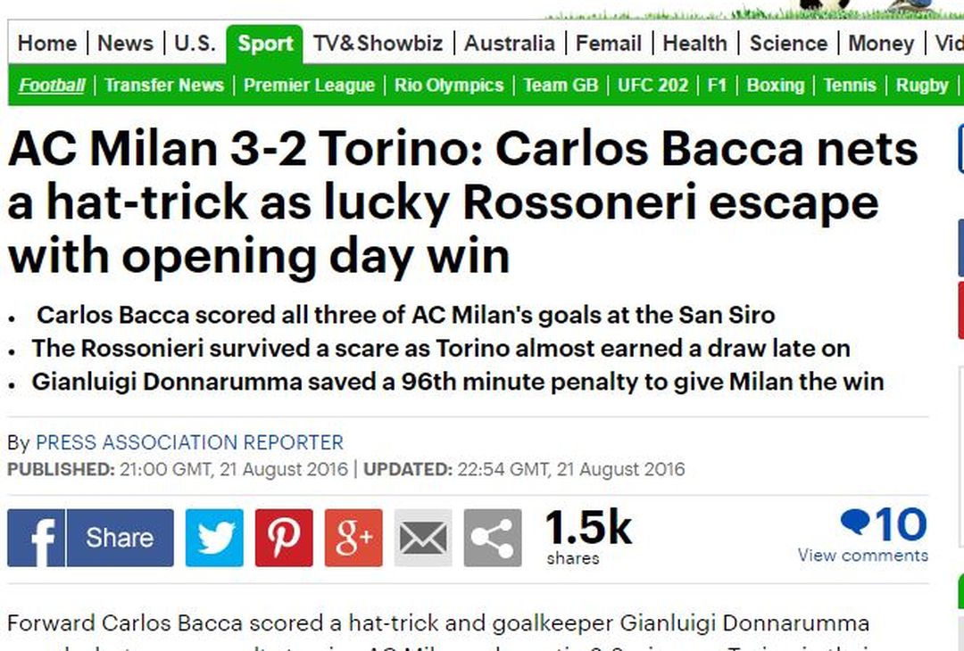 Rassegna – All’estero tutti pazzi per Bacca - immagine 3