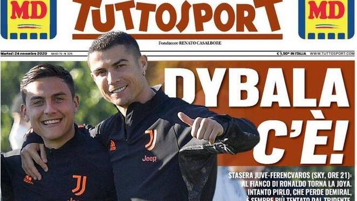 Tuttosport, la prima pagina di oggi, martedì 24 novembre 2020 Tuttosport, la prima pagina di oggi, martedì 24 novembre 2020