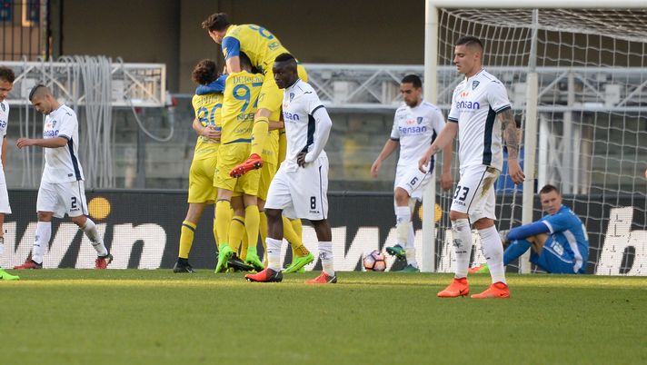VERONA, ITALY - MARCH 12: Bostjan Cesar of ChievoVerona celebrates with their team mate's after scorin his fourth goal during the Serie A match between AC ChievoVerona and Empoli FC at Stadio Marc'Antonio Bentegodi on March 12, 2017 in Verona, Italy. (Photo by Dino Panato/Getty Images) VERONA, ITALY - MARCH 12: Bostjan Cesar of ChievoVerona celebrates with their team mate's after scorin his fourth goal during the Serie A match between AC ChievoVerona and Empoli FC at Stadio Marc'Antonio Bentegodi on March 12, 2017 in Verona, Italy. (Photo by Dino Panato/Getty Images)
