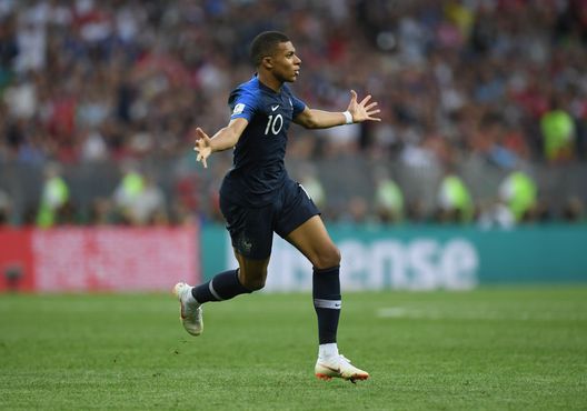 Kylian Mbappe of France celebrates after scoring during the 2018 FIFA World Cup  