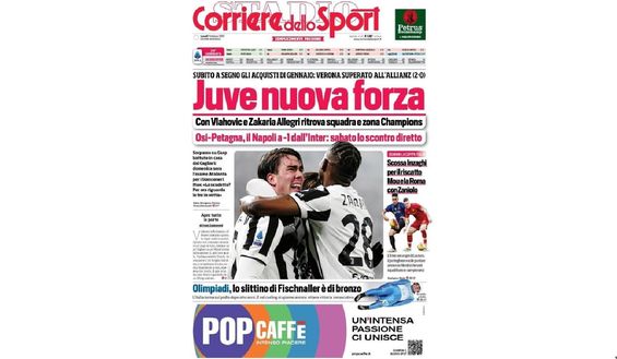 Prima Pagina, Corriere dello Sport: “Juve nuova forza, con Vlahovic e Zakaria” Prima Pagina
