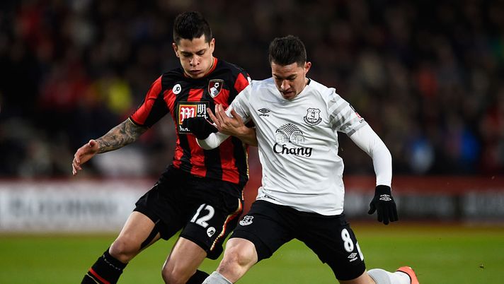 BOURNEMOUTH, ENGLAND - FEBRUARY 20: Bryan Oviedo of Everton and Juan Iturbe of Bournemouth compete for the ball during the Emirates FA Cup fifth round match between AFC Bournemouth and Everton at the Vitality Stadium on February 20, 2016 in Bournemouth, England. (Photo by Mike Hewitt/Getty Images) BOURNEMOUTH, ENGLAND - FEBRUARY 20: Bryan Oviedo of Everton and Juan Iturbe of Bournemouth compete for the ball during the Emirates FA Cup fifth round match between AFC Bournemouth and Everton at the Vitality Stadium on February 20, 2016 in Bournemouth, England. (Photo by Mike Hewitt/Getty Images)