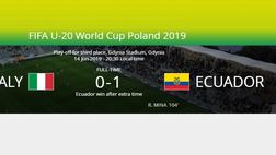 Mondiale U20 – Finale 3° posto: Italia-Ecuador 0-1. Gli azzurrini sbagliano un rigore e l’Ecuador la sbocca ai supplementari