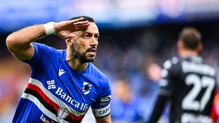 GENOA, ITALY - FEBRUARY 19: Fabio Quagliarella of Sampdoria celebrates after scoring a goal during the Serie A match between UC Sampdoria and Empoli FC at Stadio Luigi Ferraris on February 19, 2022 in Genoa, Italy. (Photo by Getty Images)