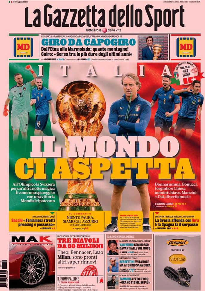 Prima Pagina, La Gazzetta dello Sport: “Italia, il mondo ci aspetta”  Prima Pagina