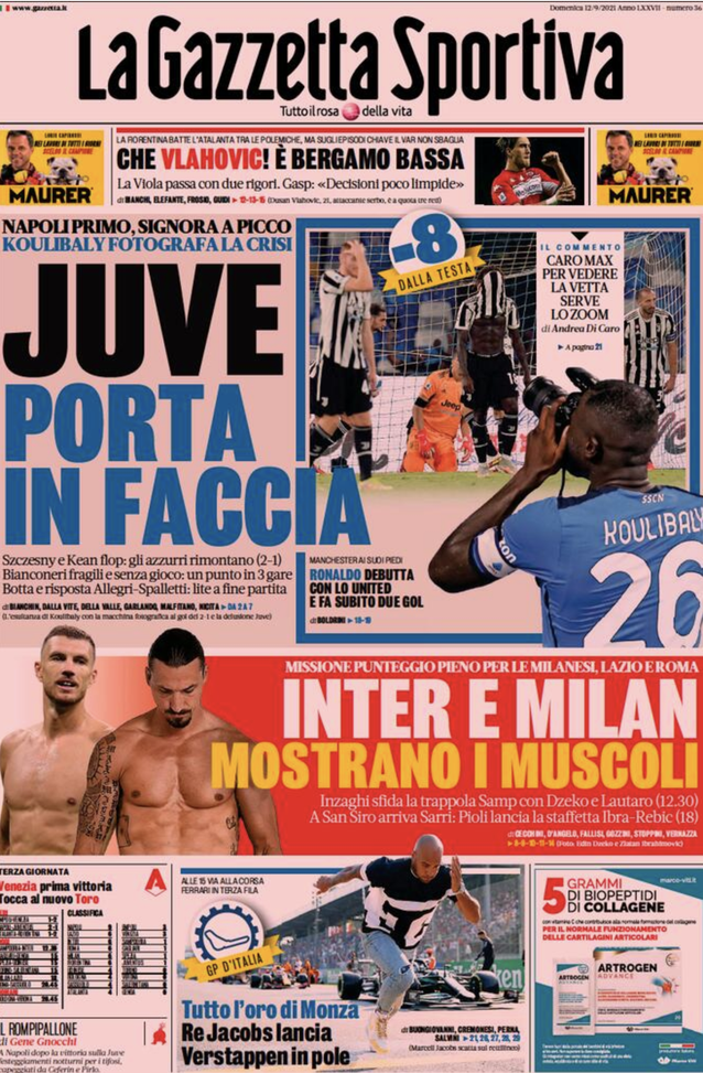 Prima Pagina, Gazzetta dello Sport. “Juve, porta in faccia. Che Vlahovic!” Prima Pagina, Gazzetta dello Sport. “Juve, porta in faccia. Che Vlahovic!”