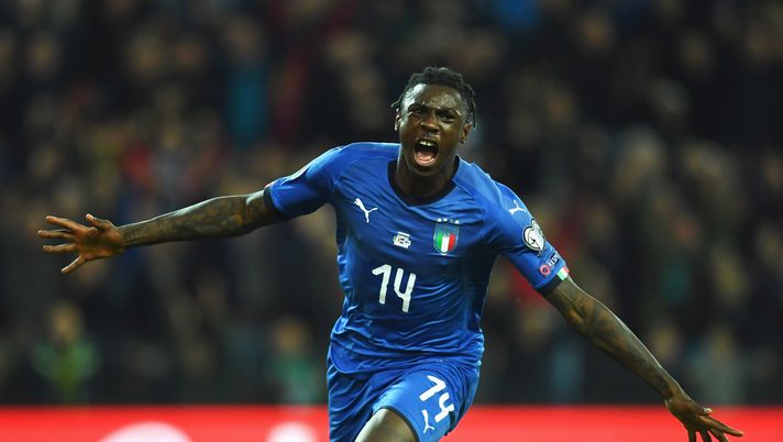 UDINE, ITALY - MARCH 23:  Moise Kean of Italy celebrates after scoring the second goal during the 2020 UEFA European Championships group J qualifying match between Italy and Finland at Stadio Friuli on March 23, 2019 in Udine, Italy.  (Photo by Claudio Villa/Getty Images)  UDINE, ITALY - MARCH 23:  Moise Kean of Italy celebrates after scoring the second goal during the 2020 UEFA European Championships group J qualifying match between Italy and Finland at Stadio Friuli on March 23, 2019 in Udine, Italy.  (Photo by Claudio Villa/Getty Images)