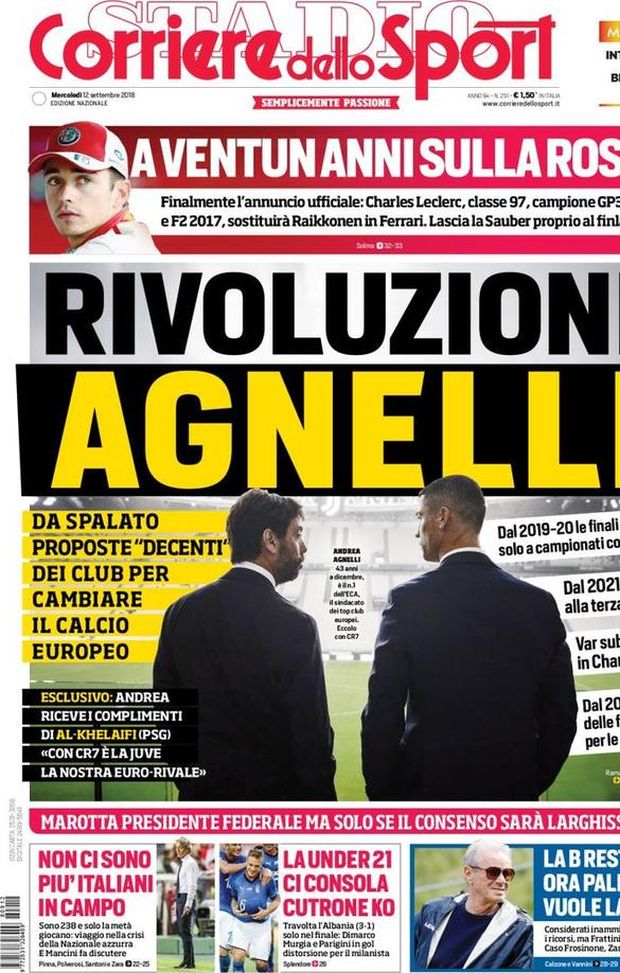 Prima Pagina, Corriere dello Sport: “Rivoluzione Agnelli. Palermo vuole la A. Caso Frosinone, Zamparini tuona…” Prima Pagina, Corriere dello Sport: “Rivoluzione Agnelli. Palermo vuole la A. Caso Frosinone, Zamparini tuona…”