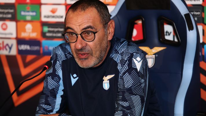 Maurizio Sarri (allenatore SS Lazio) durante una conferenza stampa | Europa League News (Getty Images) Maurizio Sarri SS Lazio
