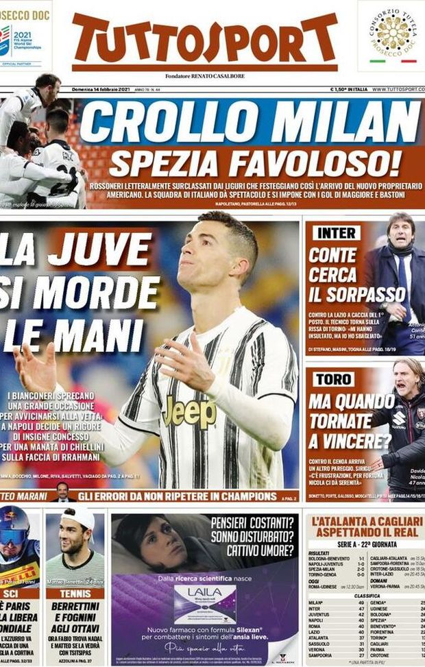 TUTTOSPORT – La Prima Pagina Di Oggi, 14 Febbraio 2021 - Pianeta Milan